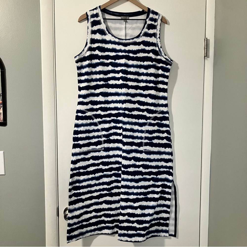 Talbots Navy Blue and White Tie Dye Tank Dress with Pockets Size Large
